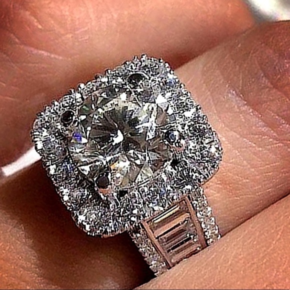 Sterling Silver Diamond Square Cut 2.50CT Baguette Accent Ring - Picture 4 of 11